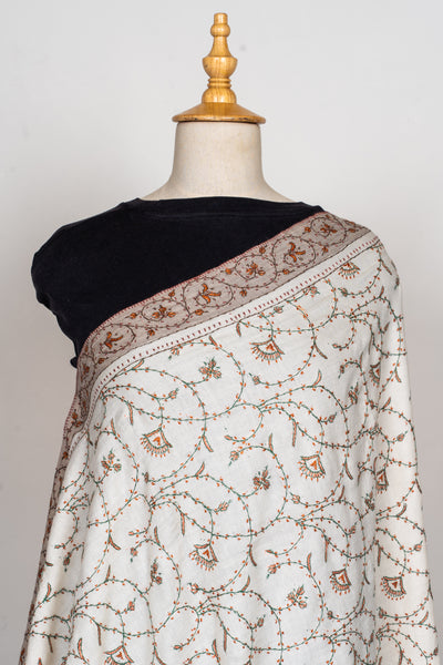 Ivory Blossom: Merino Wool Shawl with Sozni Hand Embroidery
