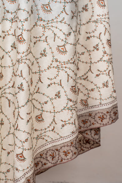 Ivory Blossom: Merino Wool Shawl with Sozni Hand Embroidery