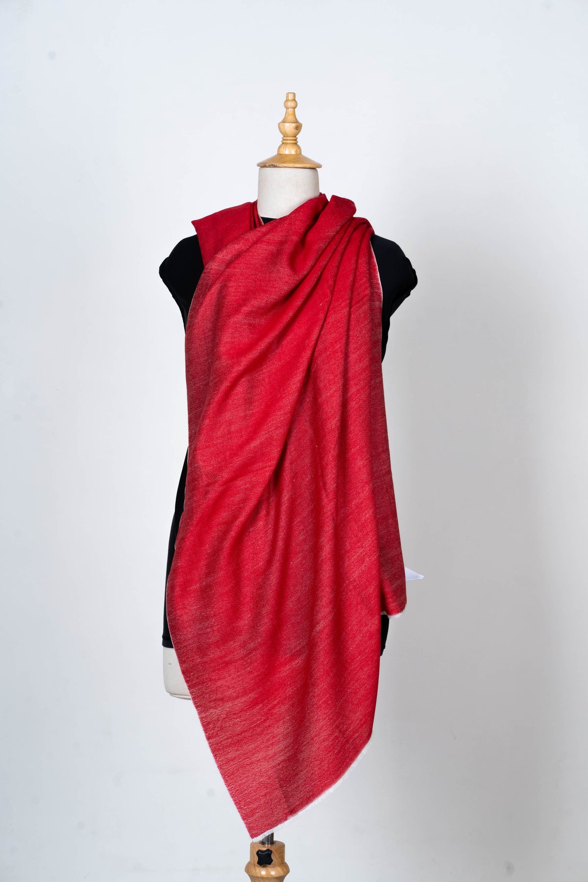 Scarlet Charm: Reversible Merino Wool Stole in Red and Blush Pink