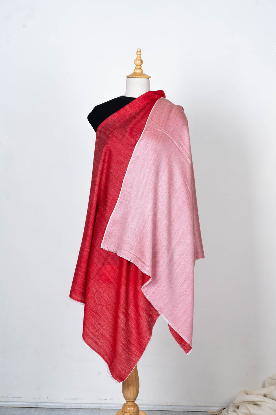 Scarlet Charm: Reversible Merino Wool Stole in Red and Blush Pink
