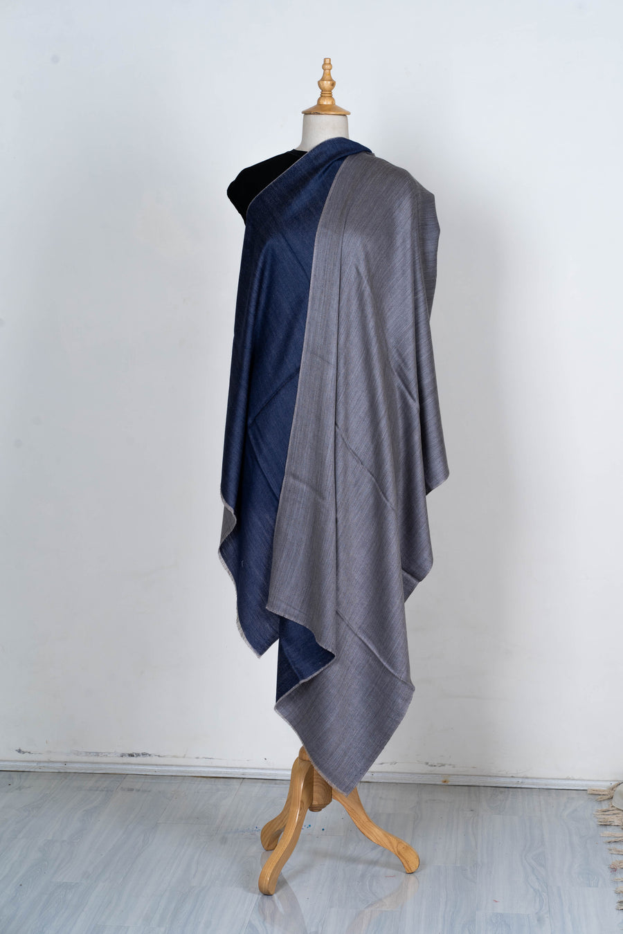 Midnight Glow: Reversible Merino Wool Stole in Navy and Gray