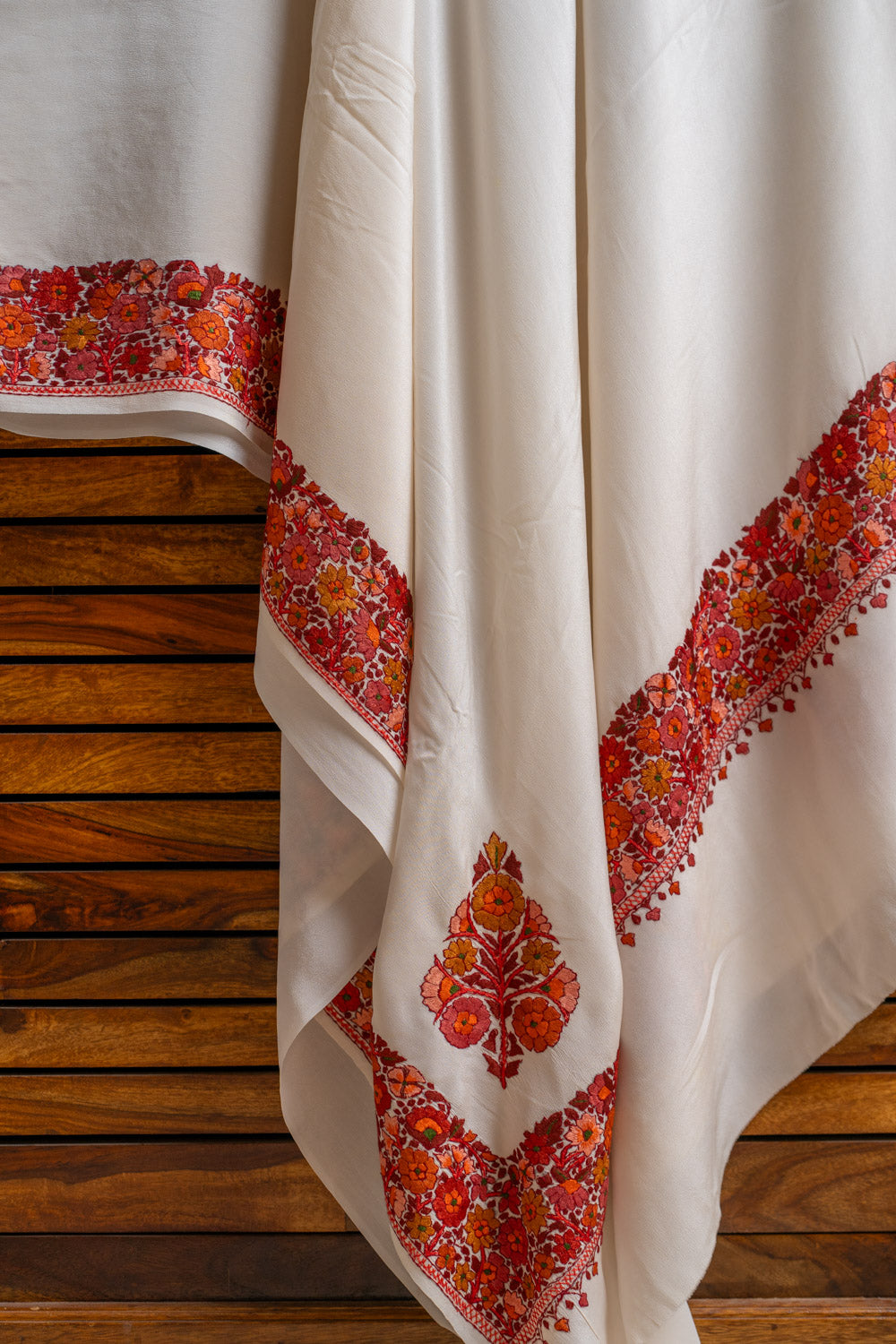 Radiant Red Sozni Hand Embroidered Pure Crepe Saree
