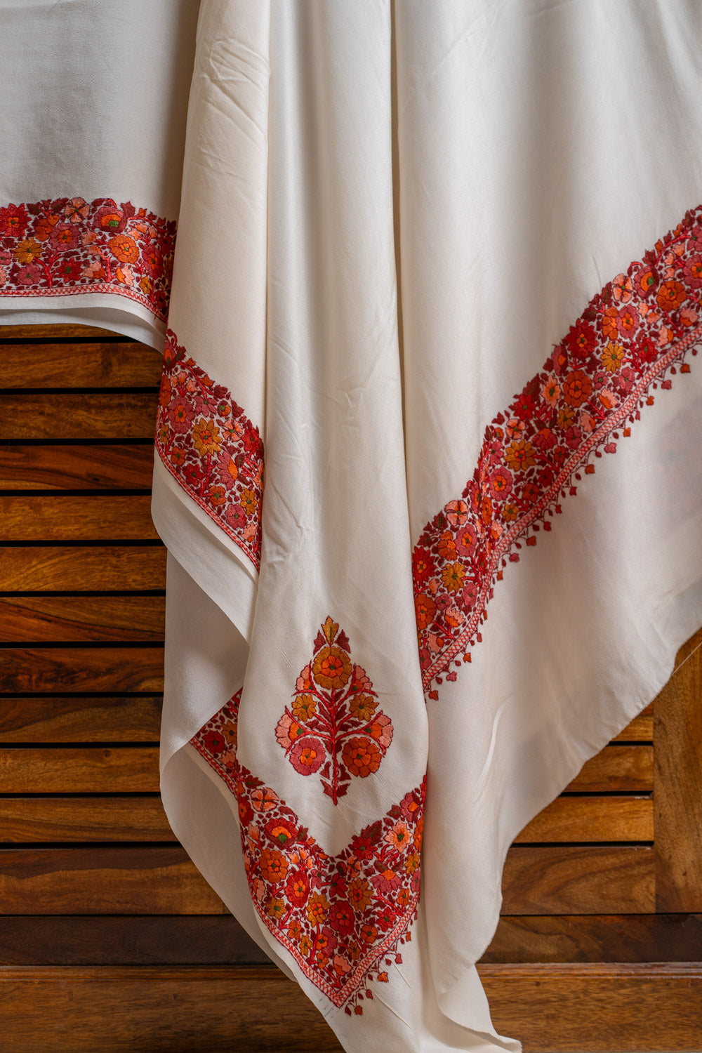 Radiant Red Sozni Hand Embroidered Pure Crepe Saree