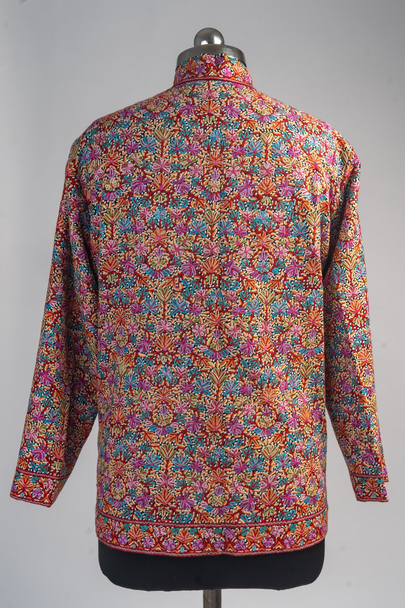 Blossoms of Kashmir: Hand Aari Embroidered Merino Wool Short Jacket with Floral Accents