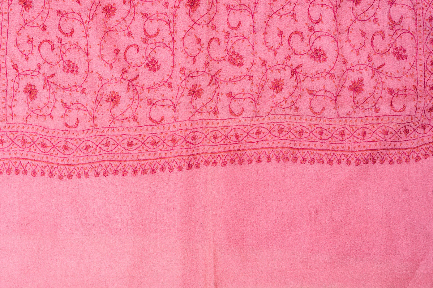 Blush Cascade: Hand Embroidered Sozni Scarf in Merino Wool