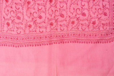 Blush Cascade: Hand Embroidered Sozni Scarf in Merino Wool