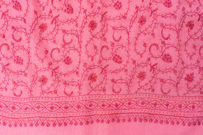 Blush Cascade: Hand Embroidered Sozni Scarf in Merino Wool