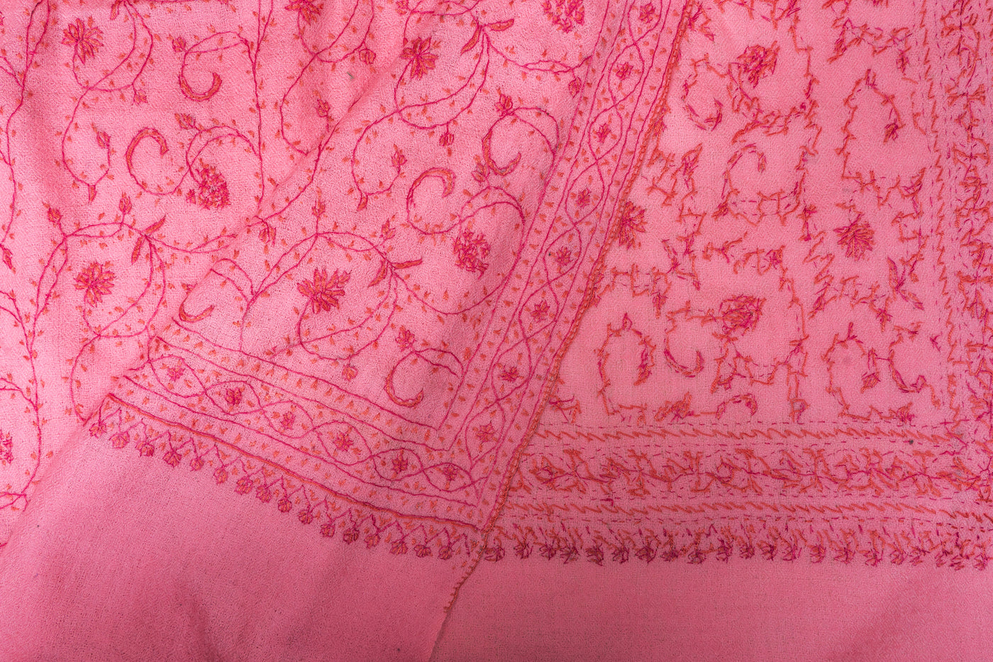 Blush Cascade: Hand Embroidered Sozni Scarf in Merino Wool