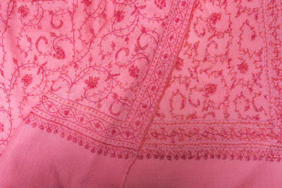 Blush Cascade: Hand Embroidered Sozni Scarf in Merino Wool