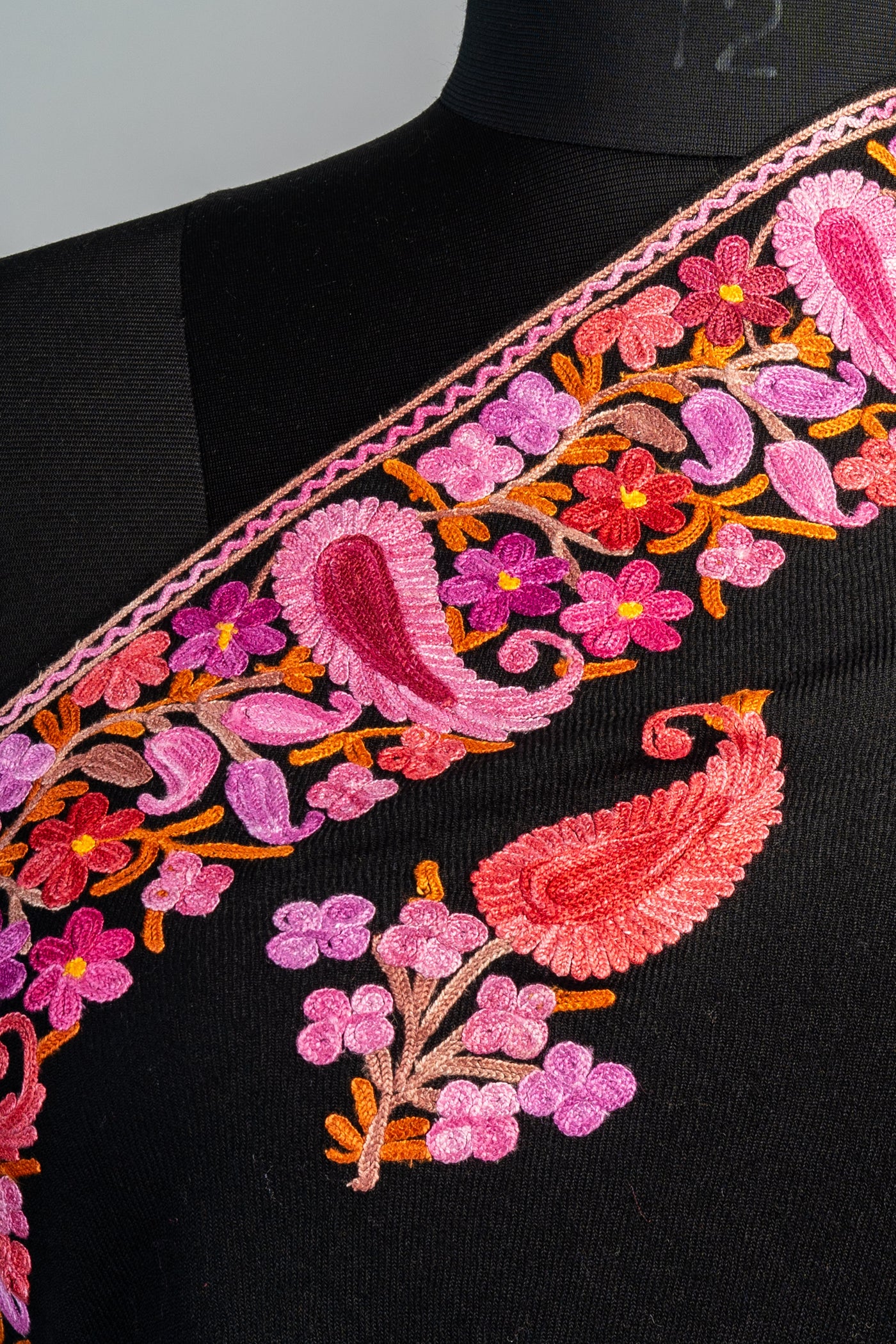 Merino Wool Aari Embroidered Scarf in Radiant Pink Hues