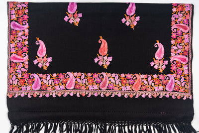 Merino Wool Aari Embroidered Scarf in Radiant Pink Hues