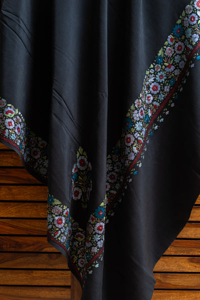 Regal Black Pure Crepe Saree with Floral Papier Mache Hand Embroidery