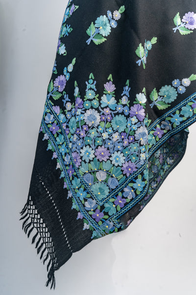 Merino Wool Scarf with Lavender and Blue Aari Embroidery