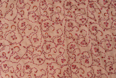 Desert Rose: Hand Embroidered Sozni Merino Wool Scarf in Nude Beige