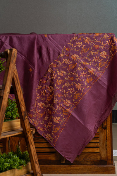 Royal Plum Tabby Silk Saree with Sozni Hand Embroidery