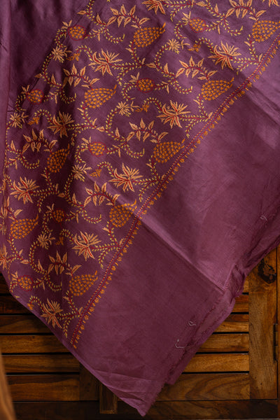 Royal Plum Tabby Silk Saree with Sozni Hand Embroidery