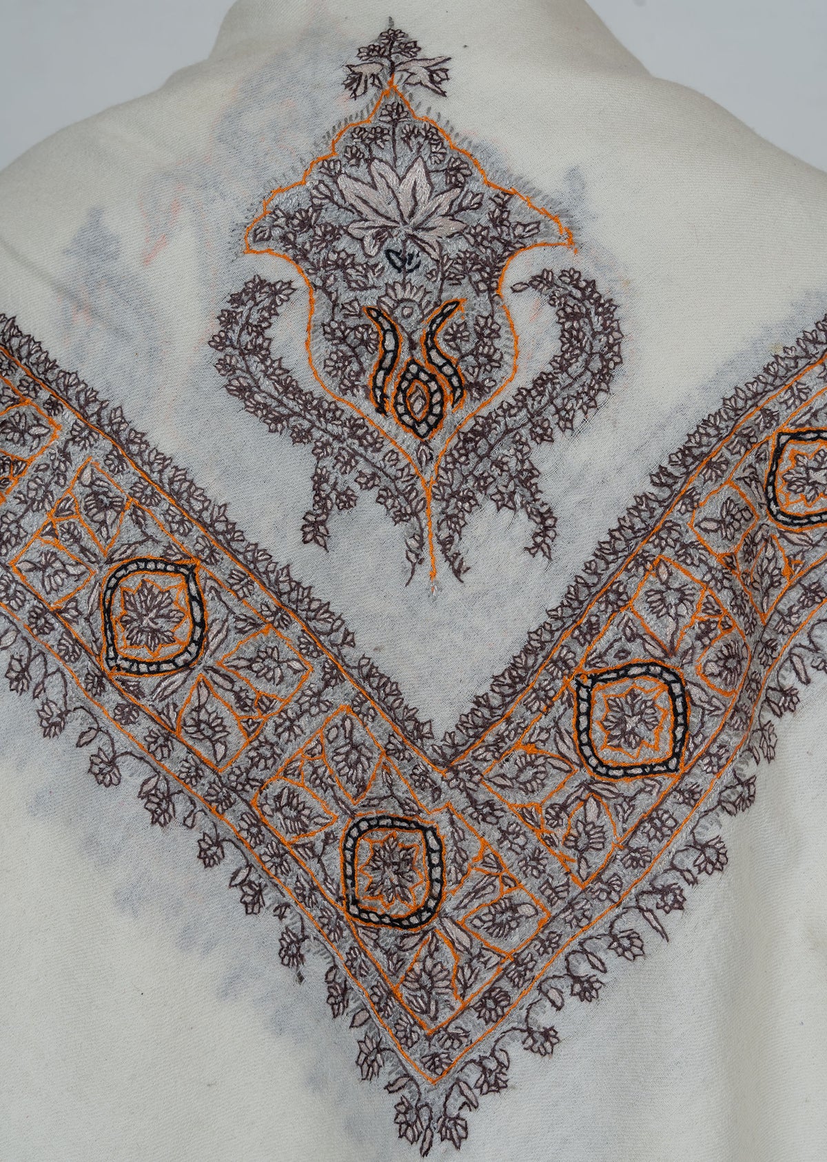 Ivory Lattice Rumal — 58" Sozni Hand Embroidered
