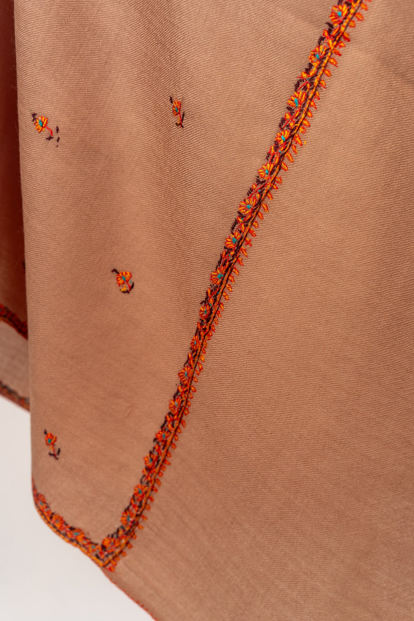 Blushing Sand: Hand Embroidered Merino Wool Shawl