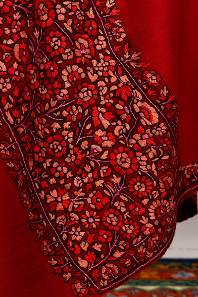 Laal-e-Bahar – Sozni Hand-Embroidered Merino Wool Shawl