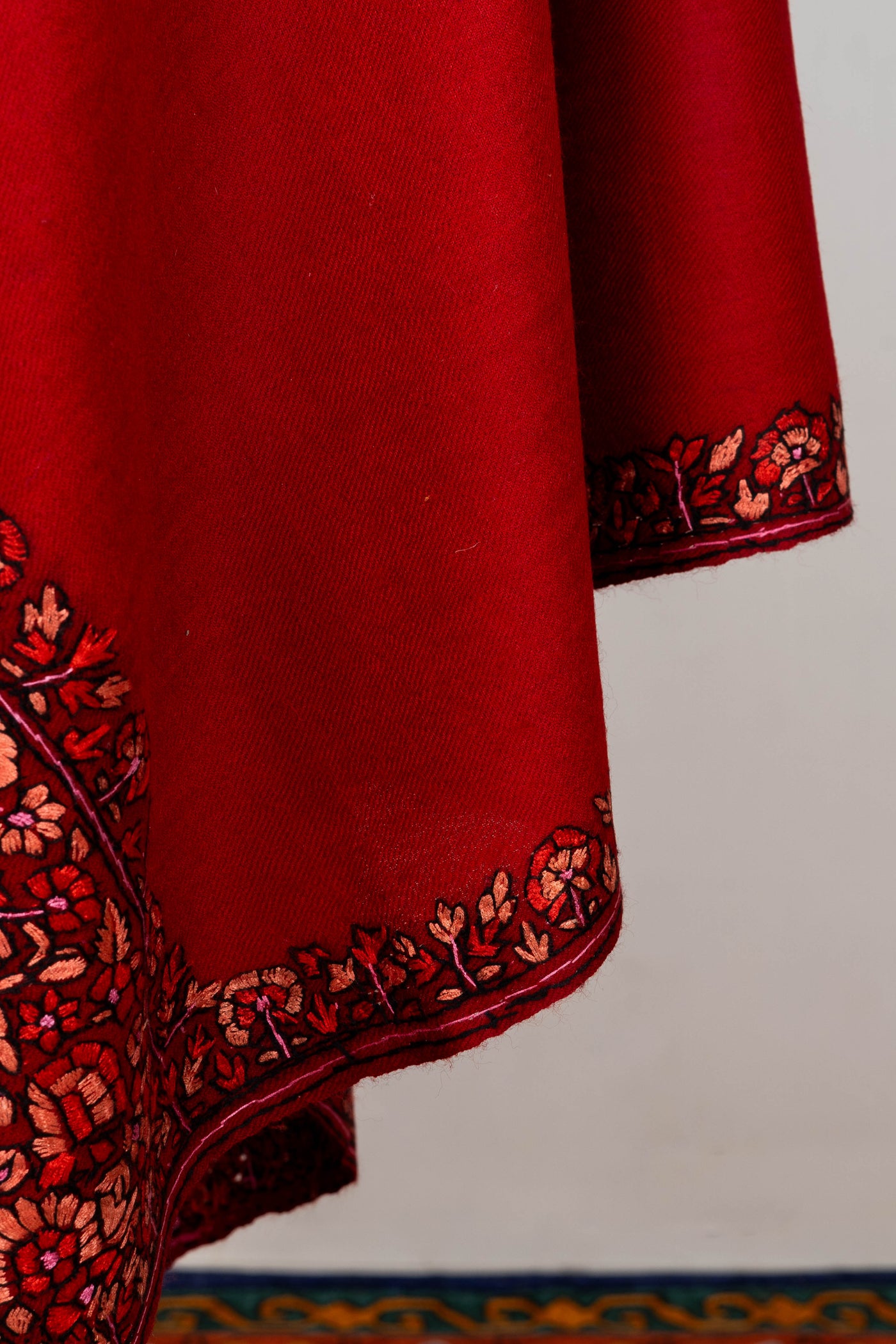 Laal-e-Bahar – Sozni Hand-Embroidered Merino Wool Shawl