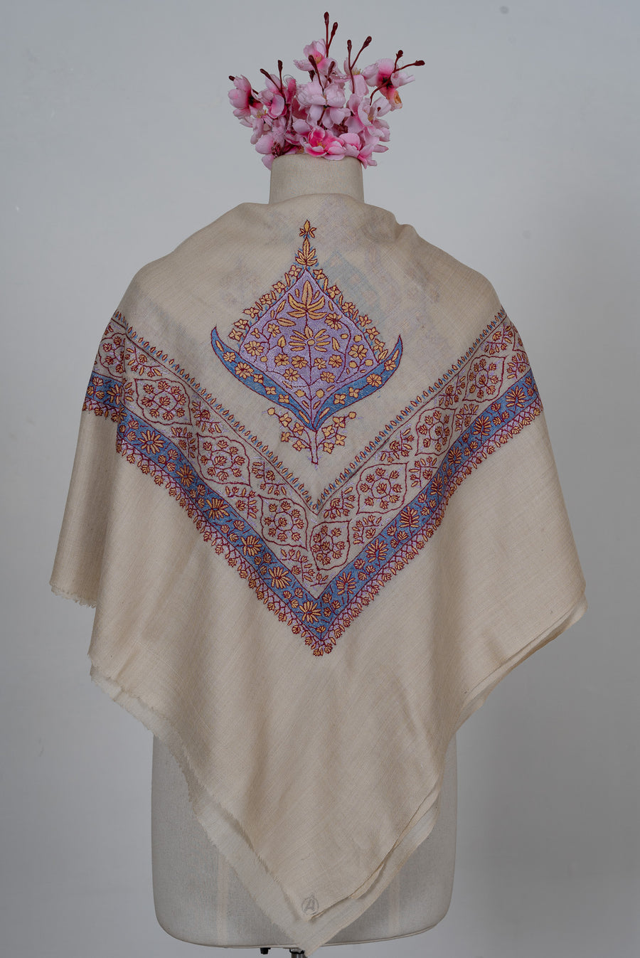 Pearl Azure Rumal — 58" Sozni Hand Embroidered