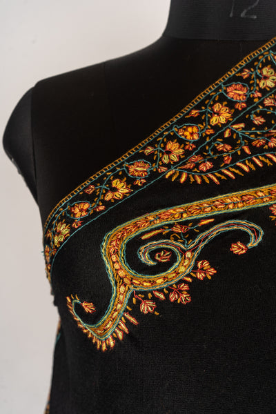 Midnight Regalia: Hand Embroidered Merino Wool Shawl