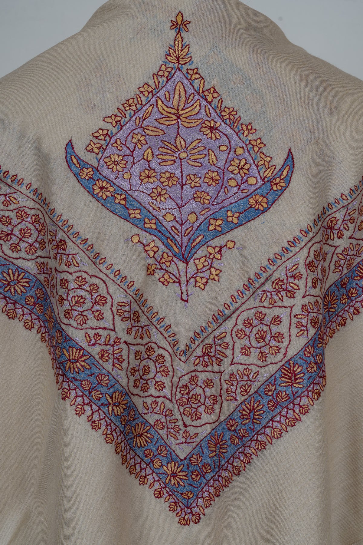 Pearl Azure Rumal — 58" Sozni Hand Embroidered