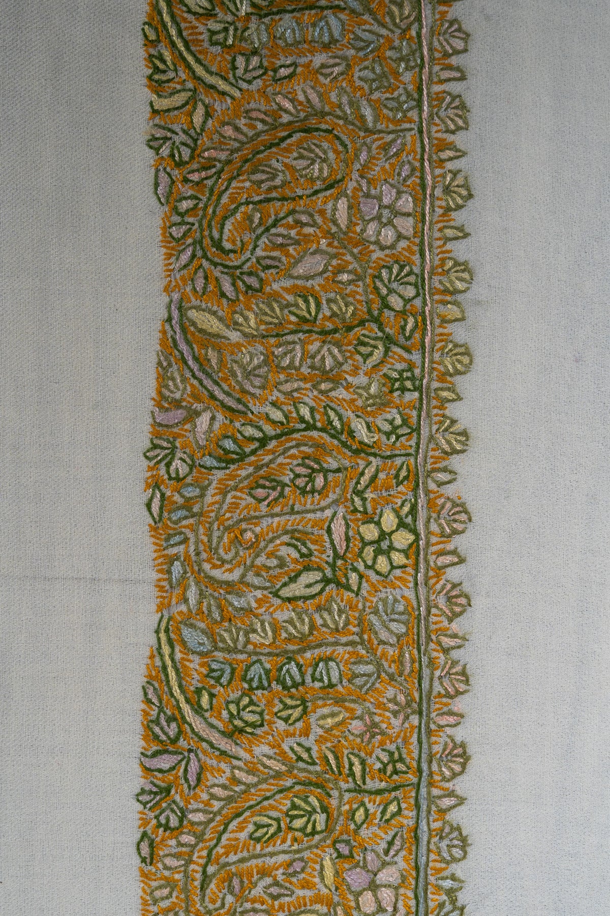 Saffron Paisley Rumal — 58" Sozni Hand Embroidered