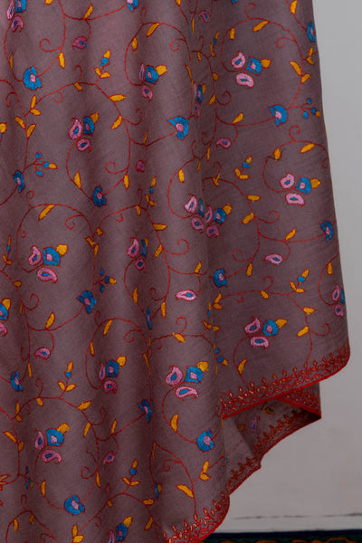 Kashmiri Bloom: Hand-Embroidered Sozni Merino Wool Shawl