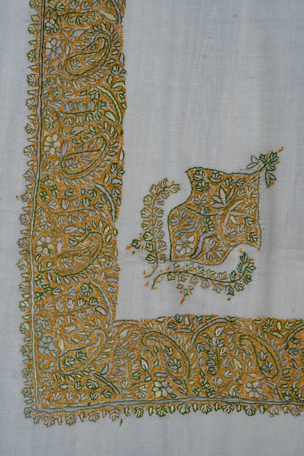 Saffron Paisley Rumal — 58" Sozni Hand Embroidered