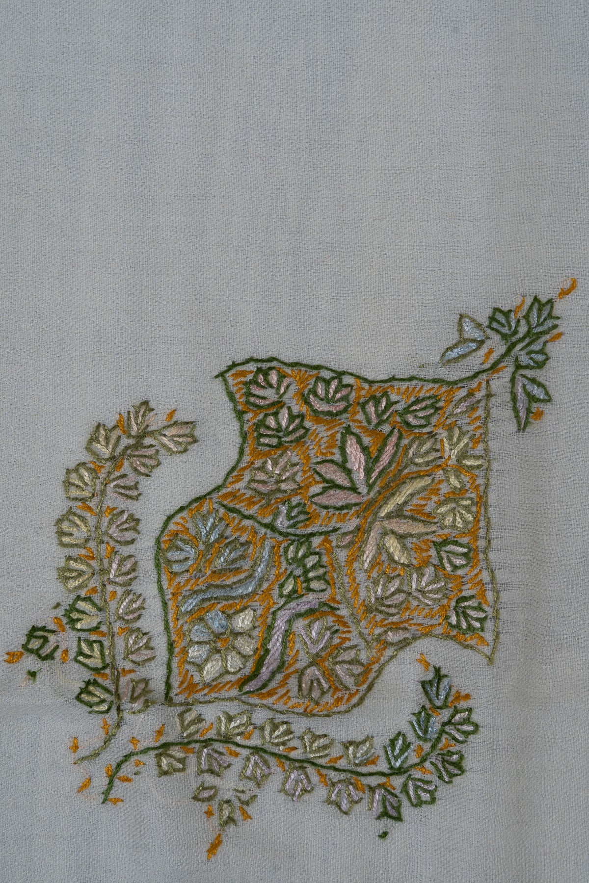 Saffron Paisley Rumal — 58" Sozni Hand Embroidered