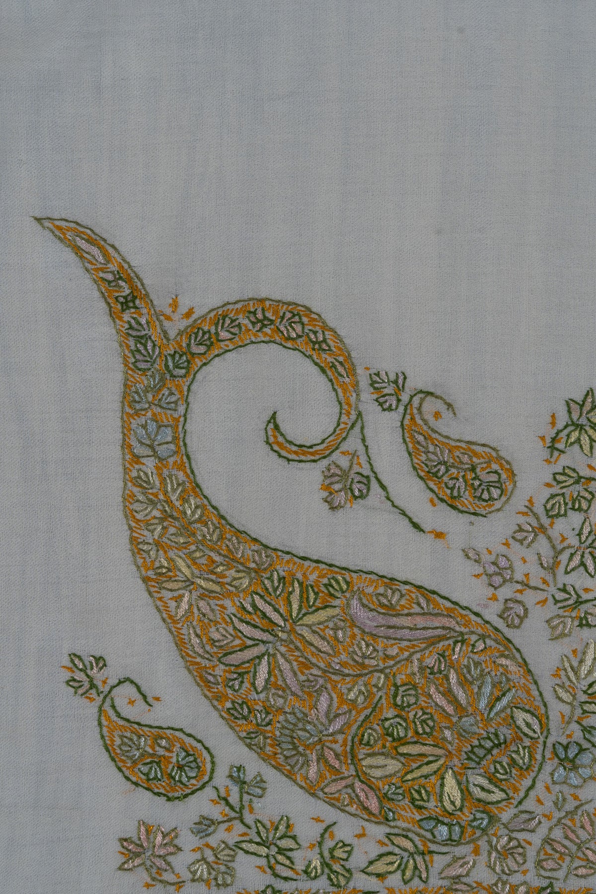 Saffron Paisley Rumal — 58" Sozni Hand Embroidered