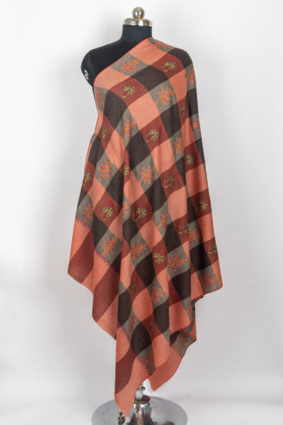 Rustic Elegance: Hand Embroidered Checkered Shawl