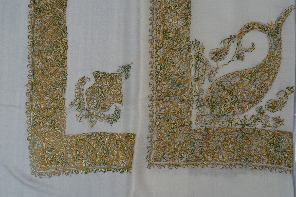 Saffron Paisley Rumal — 58" Sozni Hand Embroidered