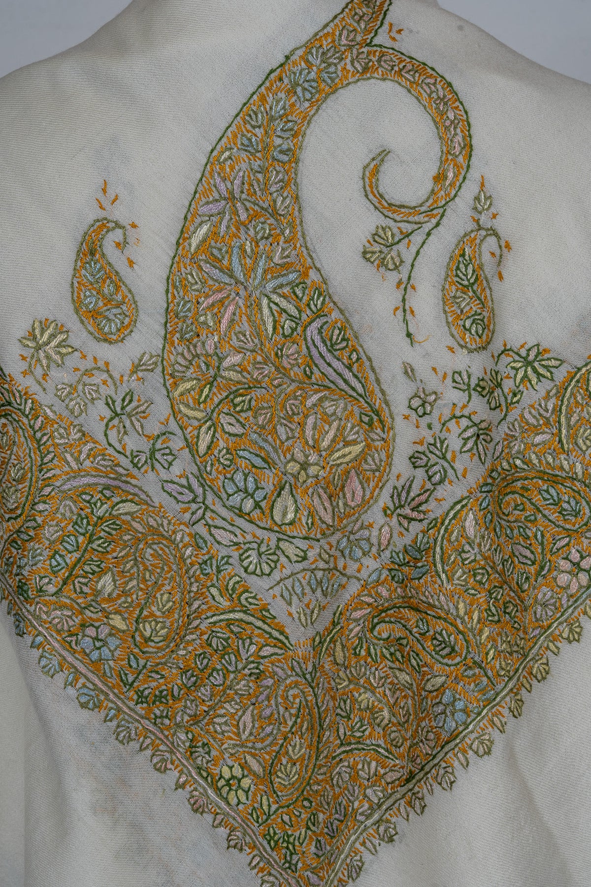 Saffron Paisley Rumal — 58" Sozni Hand Embroidered
