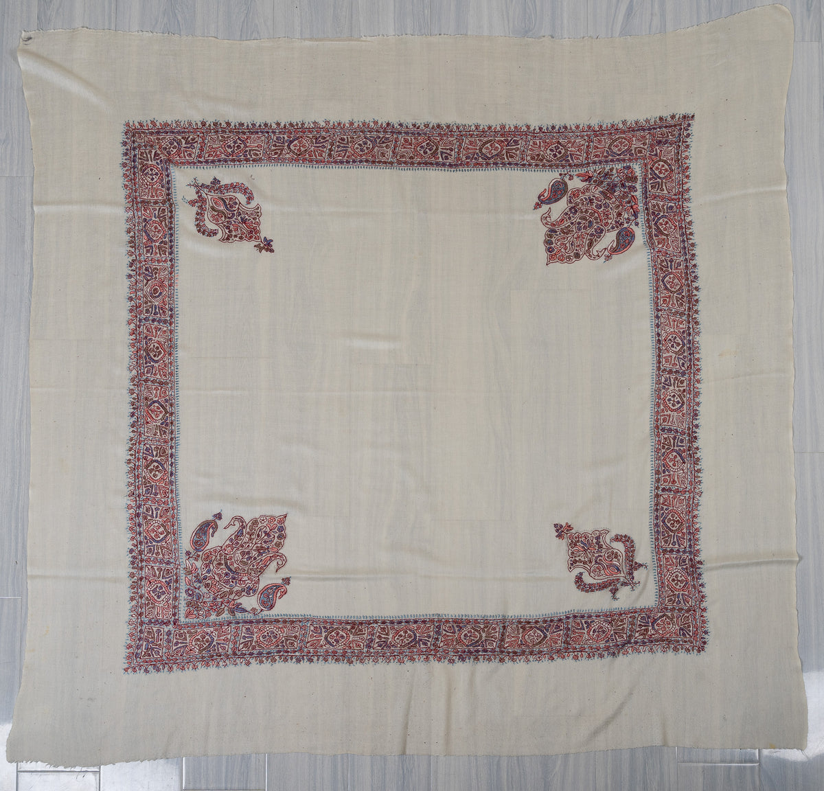 Rose Mosaic Rumal — 58" Sozni Hand Embroidered