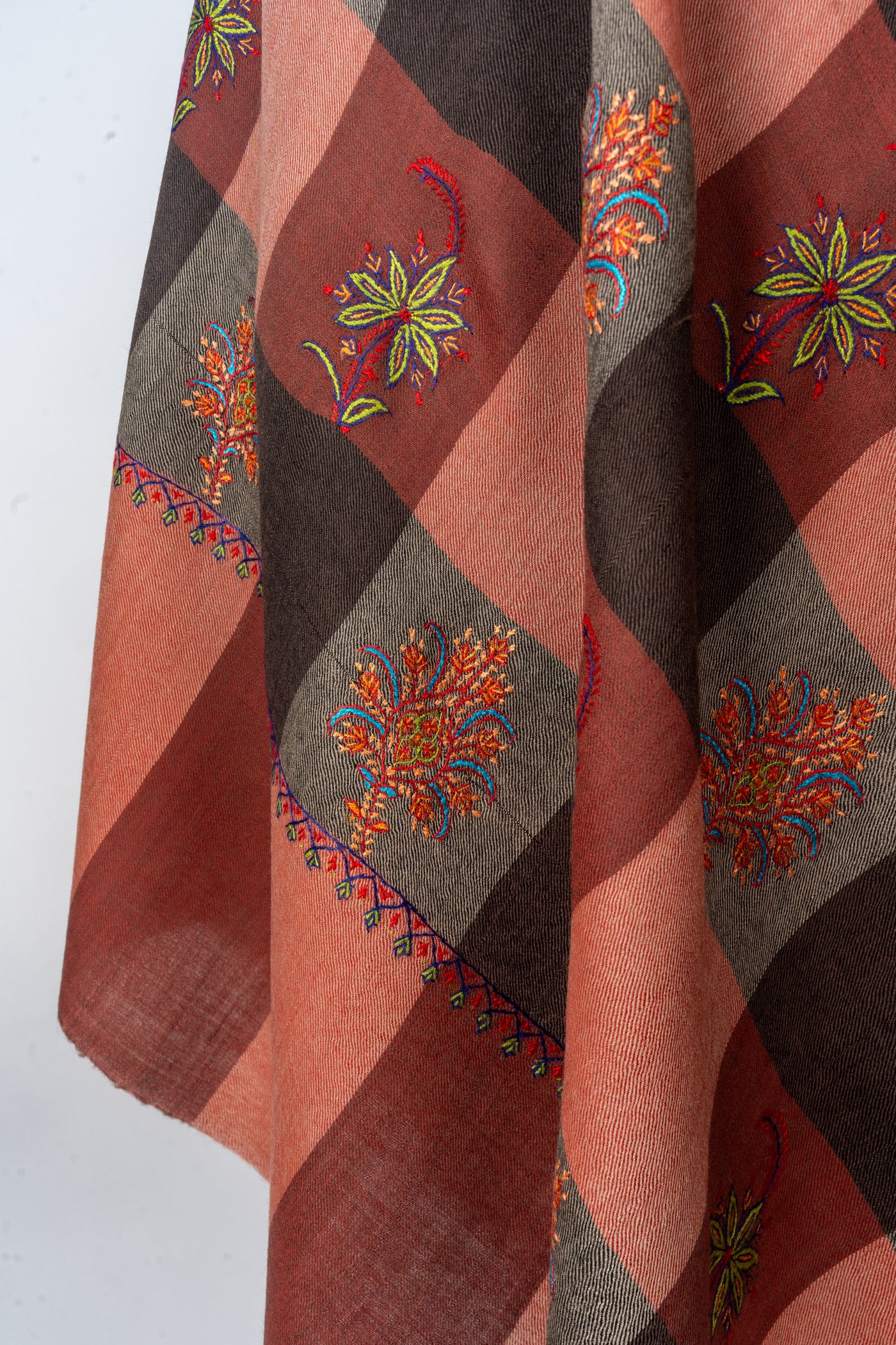 Rustic Elegance: Hand Embroidered Checkered Shawl