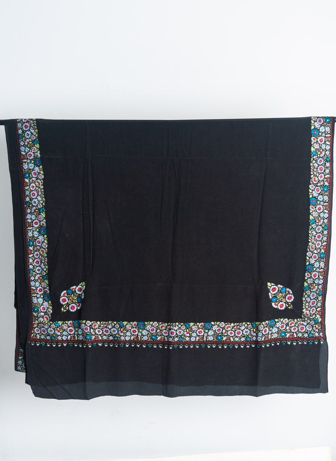 Regal Black Pure Crepe Saree with Floral Papier Mache Hand Embroidery