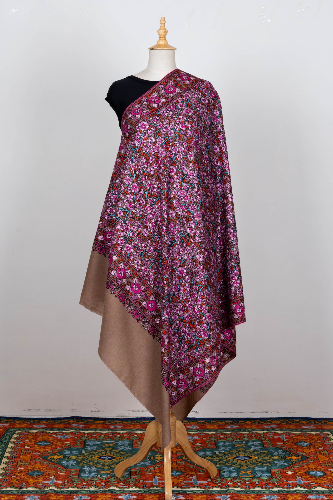 Gulistaan-e-Ishq – Merino Wool Shawl with Hand-Embroidered Sozni Grandeur