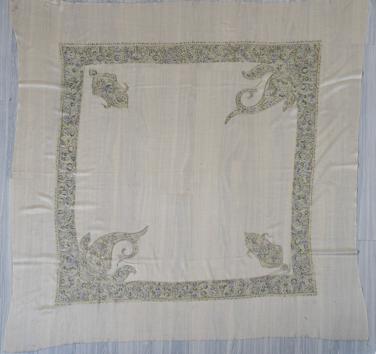 Glacier Bloom Rumal — 58" Sozni Hand Embroidered