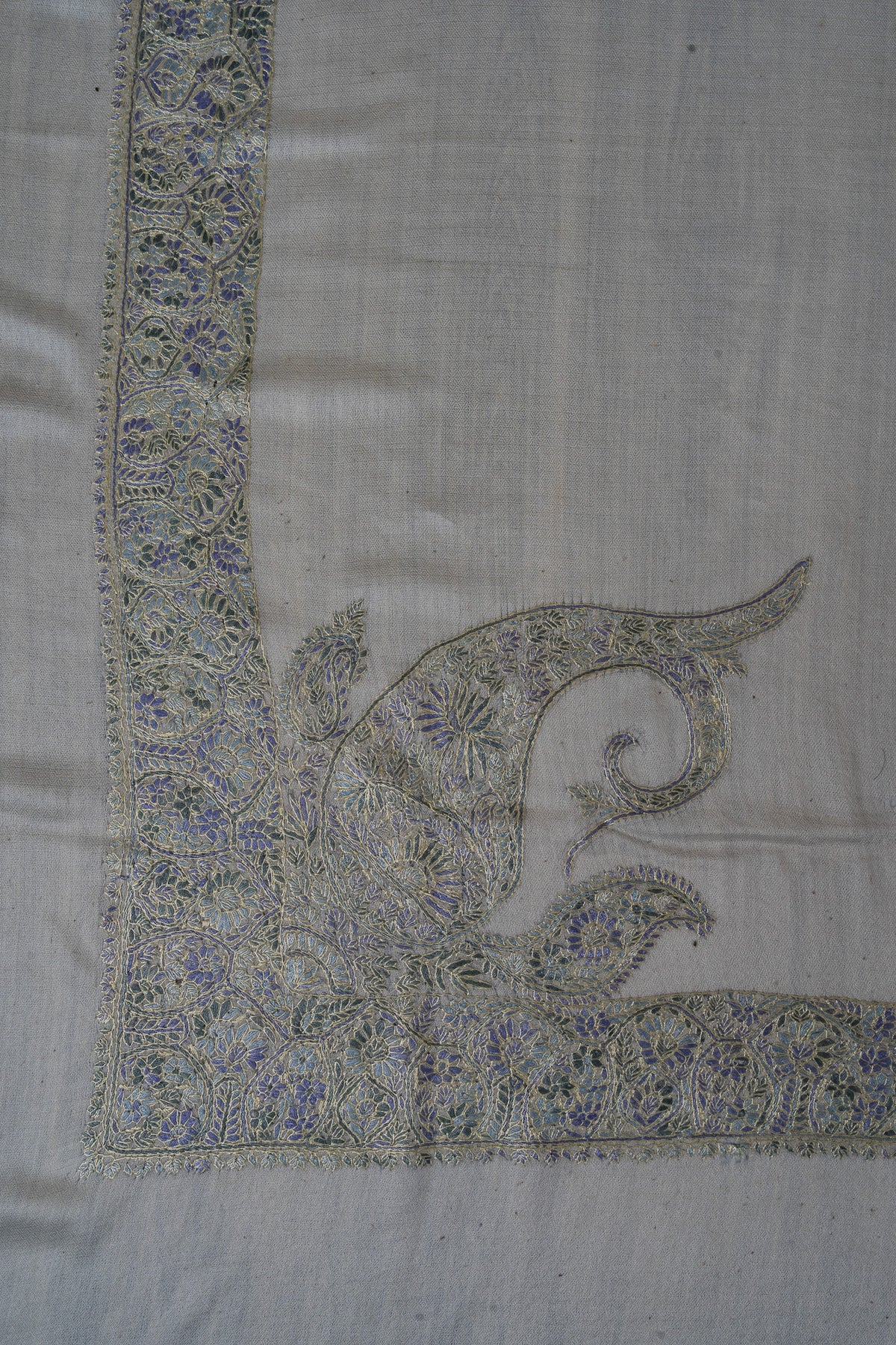 Glacier Bloom Rumal — 58" Sozni Hand Embroidered