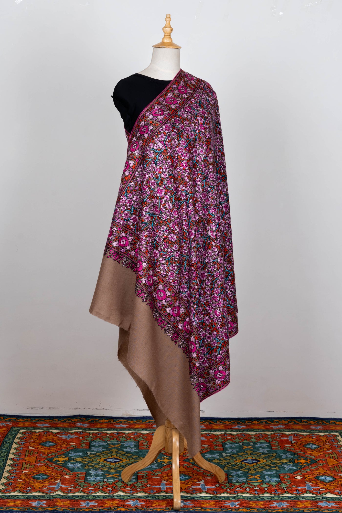 Gulistaan-e-Ishq – Merino Wool Shawl with Hand-Embroidered Sozni Grandeur