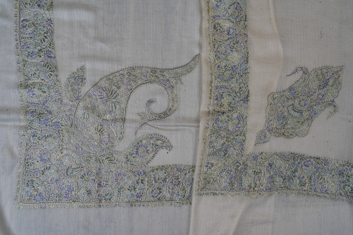 Glacier Bloom Rumal — 58" Sozni Hand Embroidered