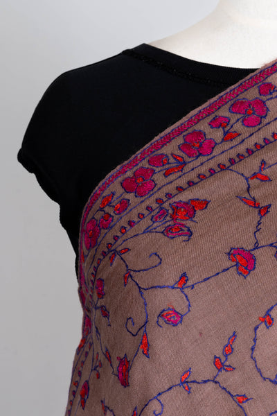 Rang-e-Gul – Sozni Hand-Embroidered Merino Wool Shawl