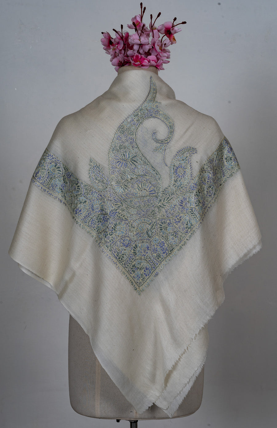 Glacier Bloom Rumal — 58" Sozni Hand Embroidered