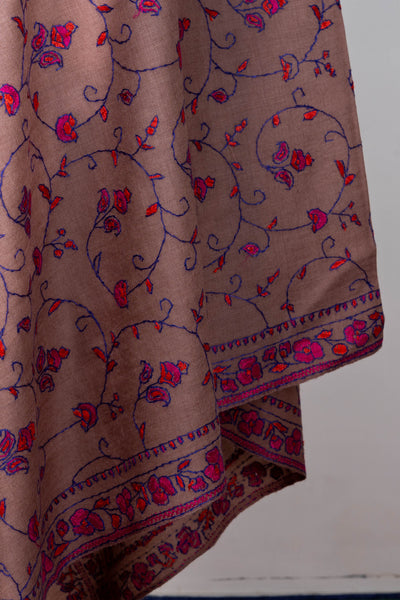 Rang-e-Gul – Sozni Hand-Embroidered Merino Wool Shawl