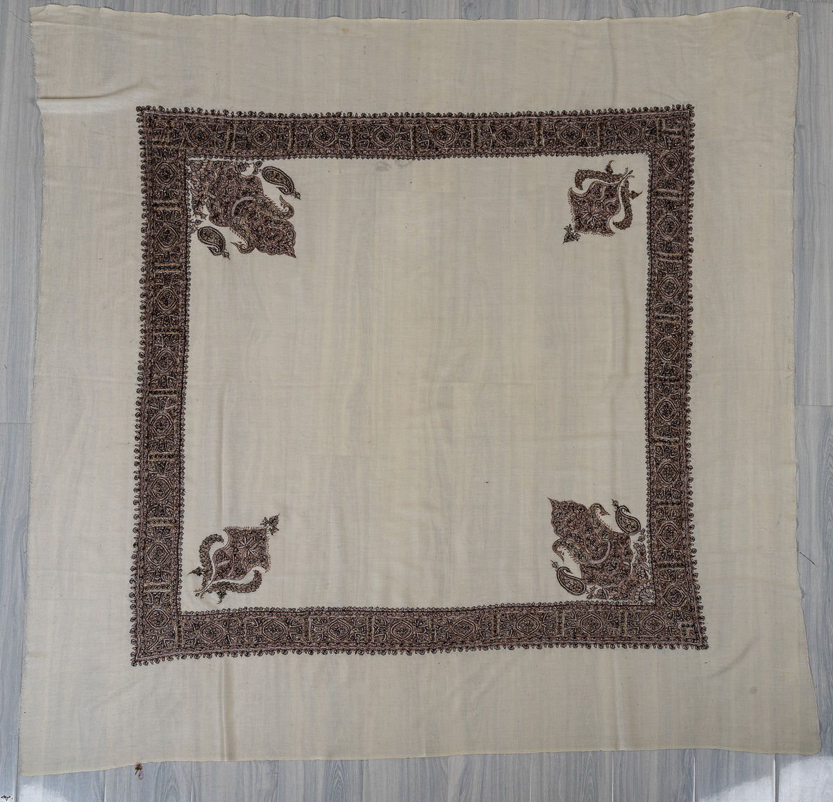 Walnut Crest Rumal — 58" Sozni Hand Embroidered