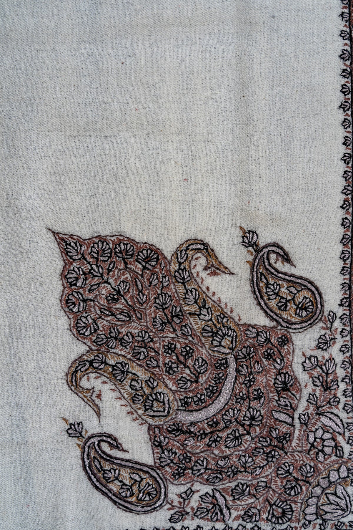 Walnut Crest Rumal — 58" Sozni Hand Embroidered