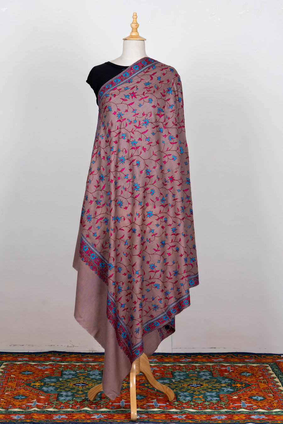 Baagh-e-Naz – Hand-Embroidered Sozni Shawl in Merino Wool