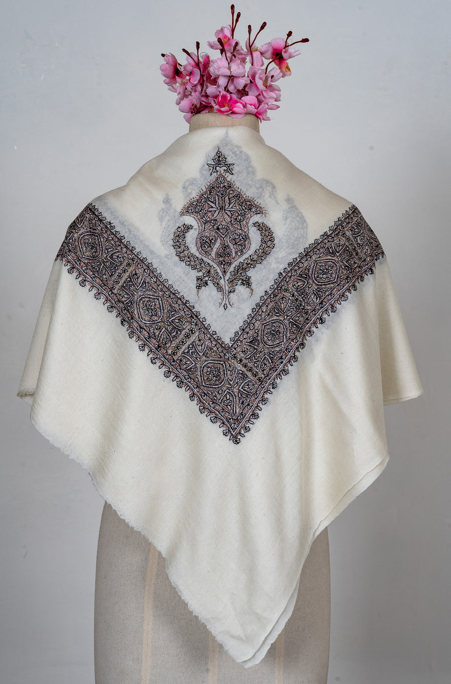 Walnut Crest Rumal — 58" Sozni Hand Embroidered